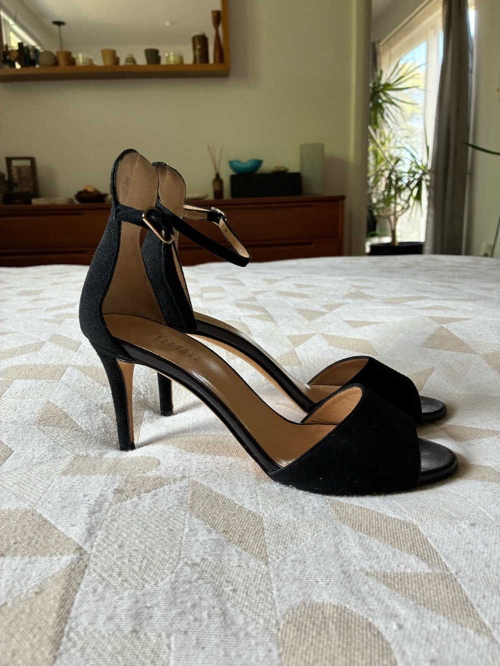 Barneys New York Black Suede Ankle-Strap Open-Toe Heels